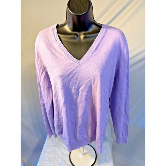 Lands End Purple Vneck Sweater Knit Womens Large L 14/16 Normcore Classic Fall - Picture 1 of 2